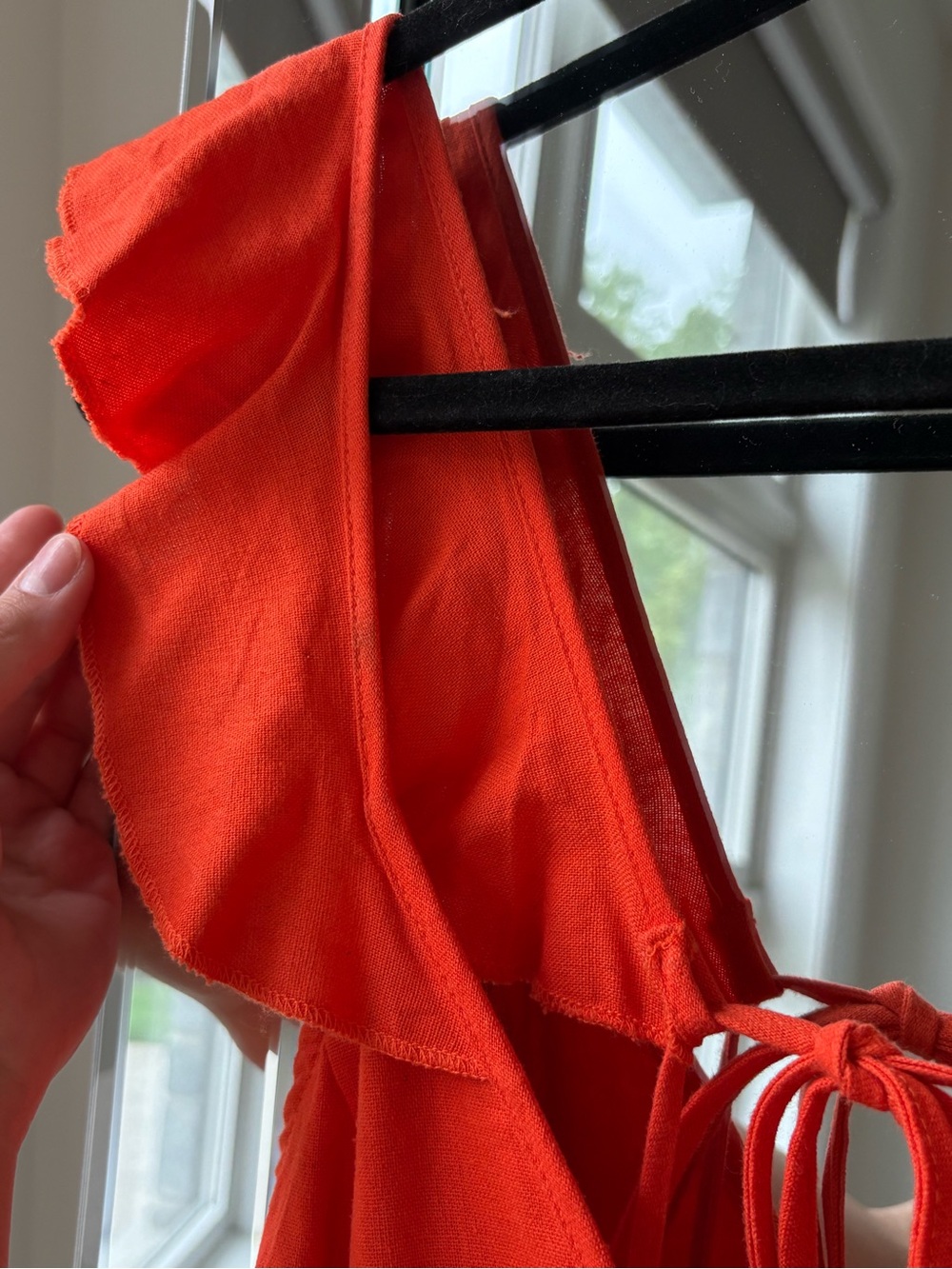 Linen Orange Ruffle-Shoulder V-Neck Sundress - Picture 4 of 4